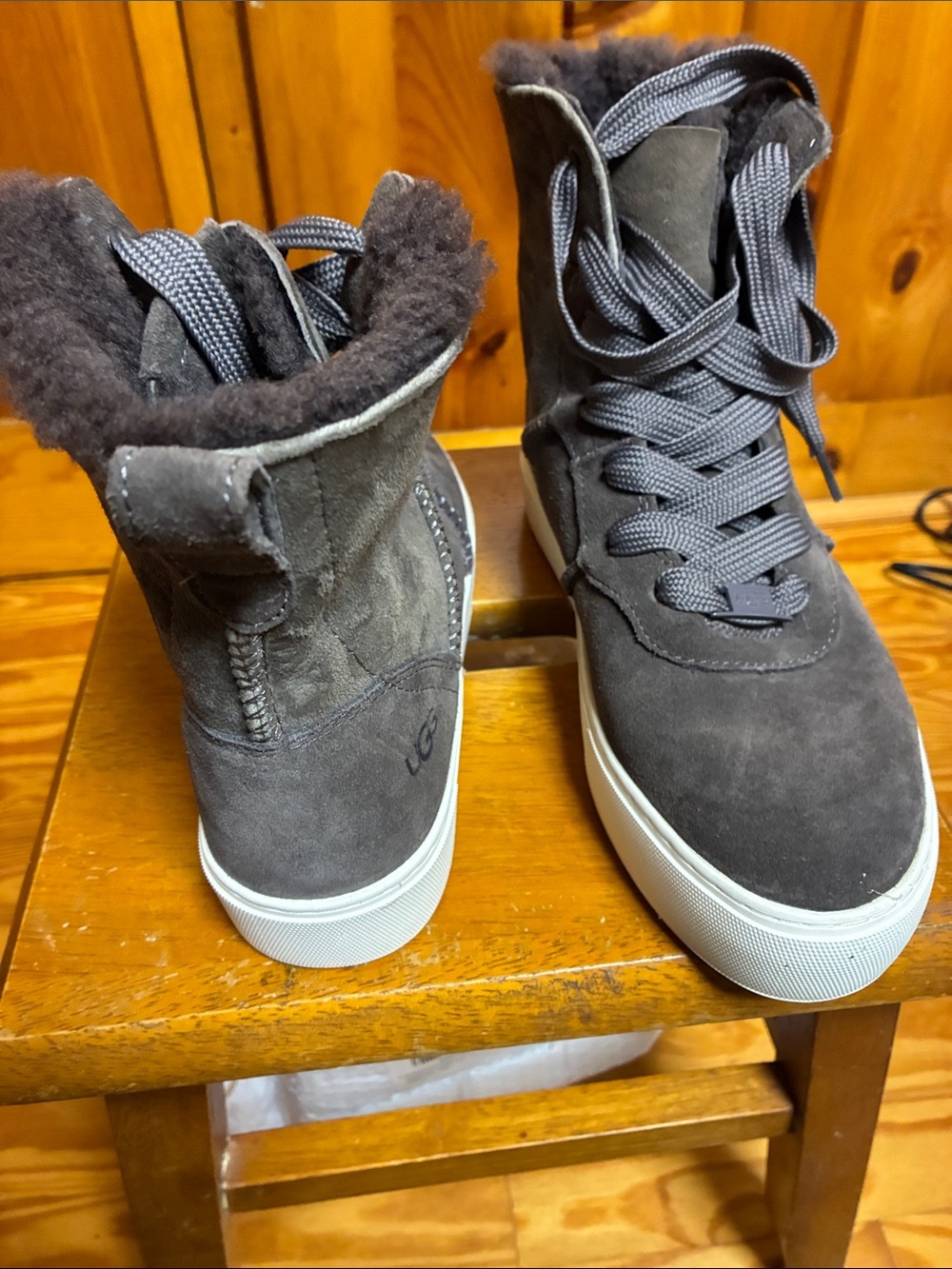 UGG Women's Dark Gray Suede Lace-Up Shearling Ankle Boots